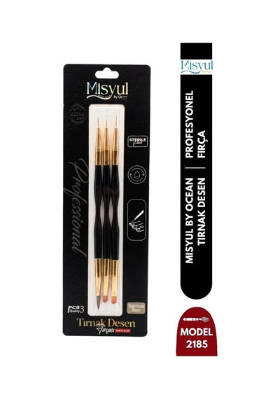 Misyul Tırnak Desen Fırçası 3'lü Çift Taraflı Siyah-gold Mıs-2185