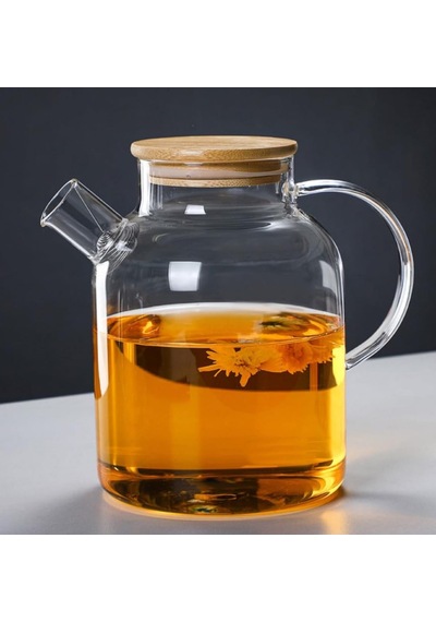 Leylart 1500 Ml Borosilikat Cam Demlik & Sürahi Bambu Kapaklı