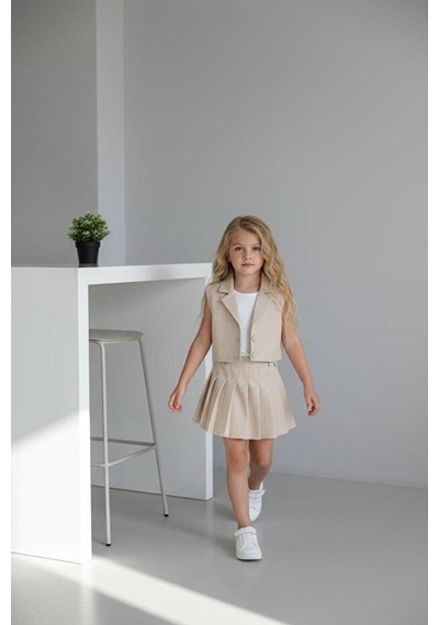 Bubiee Baby Kız Çocuk Askılı Bluzlu Krem Crop Yelekli Ve Pileli Etekli Alt Üst Takım 3'lü -şık Bayramlık Set Bubiee Baby Kız Çocuk Askılı Bluzlu Krem Crop Yelekli Ve Pileli Etekli Alt Üst Takım 3'lü -şık Bayramlık Set