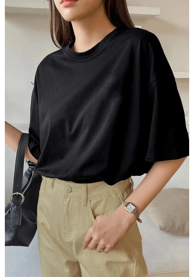 Unisex Siyah Pamuklu Oversize T-shirt Brooklyn Baskılı Siyah