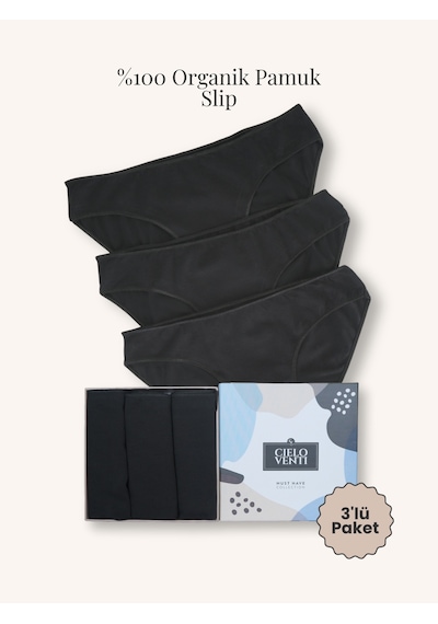 Must Have 3'lü Organik Pamuk Slip Külot Siyah