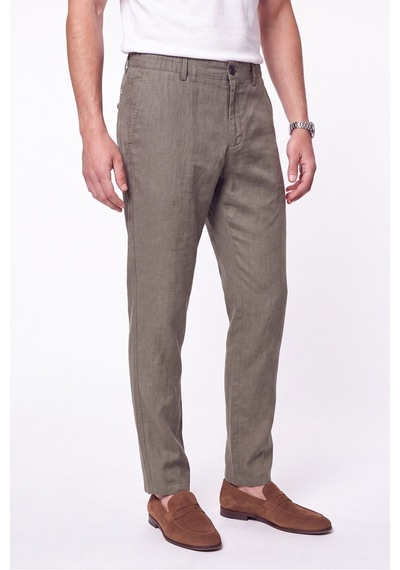Comfort Fit Beli Lastikli %100 Keten Haki Pantolon P 1215