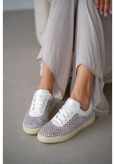 Mirexa Taşlı Bağcık Detaylı Kadın Spor Ayakkabı- Beyaz