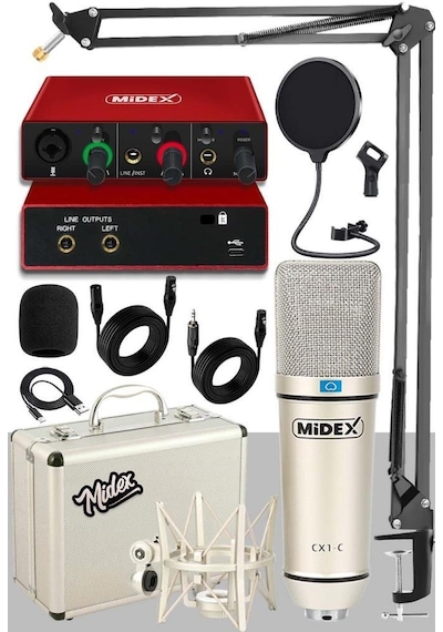 Midex Cx1-c Mikrofon Glx-500 Ses Kartı + Stand Pop Filtre Set