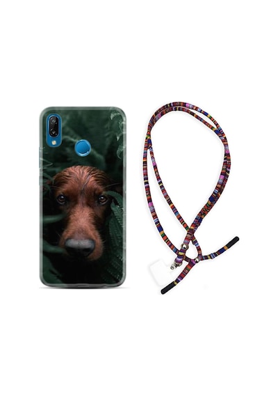 Huawei P20 Lite Kılıf Rasta Boyun Askılı Flowers Dog 1346