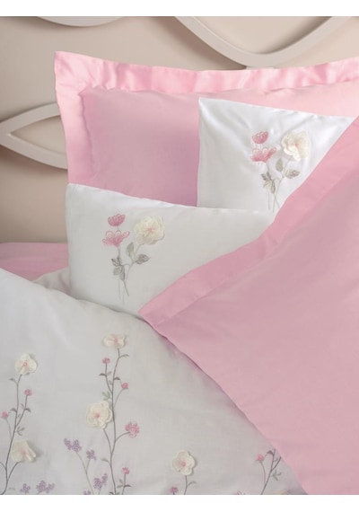 Cotton Box 3d Nakışlı Çift Kişilik Saten Nevresim Takımı Jolie Pembe Çok Renkli
