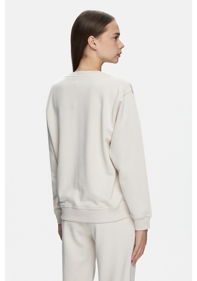 Ucla Sunnıva Bej Bisiklet Yaka Nakışlı Loose Fit Kadın Sweatshirt Bej