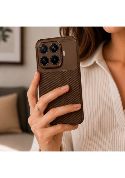 Xiaomi Mi 17t Pro İle Uyumlu Karbon Tasarım Silikon Telefon Kılıfı Ve Temperli Cam Ekran Koruyucu Kahverengi