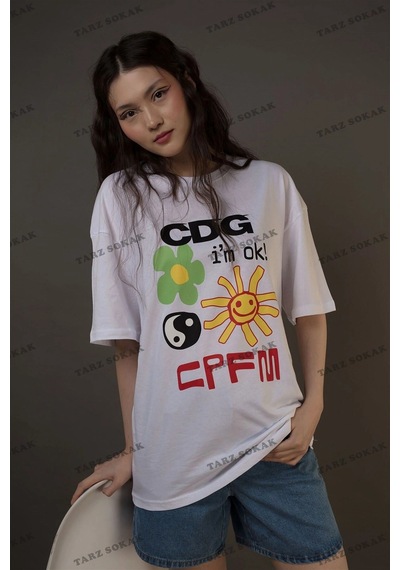 Tarzsokak Unisex Cdg I'm Ok Cpfm Beyaz Tshirt