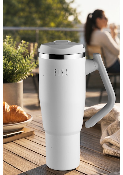 Fika Lumi Patentli Döner Kulplu Sızdırmaz Çelik Termos 1200 Ml - Beyaz