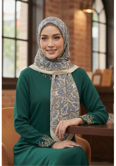 Eyfel Pamuklu Soft Özel Seri Şal Etnik & Çiçekli Desen, Orjinal, Tesettür Giyim, Yeni Koleksiyon Bej - Mavi