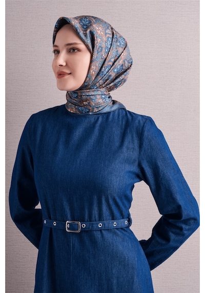 Armine İpek Eşarp 2027 Kış - 9609-34 Mavi Twill