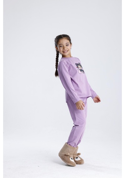 Baskılı Pijama Takımı Mor