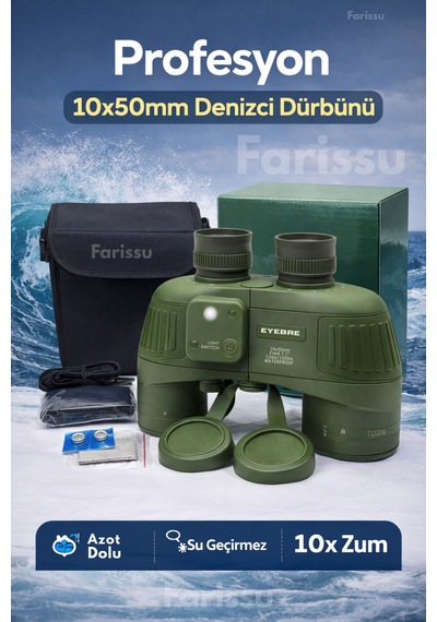 Profesyön 10x50 Mm Azot Dolu Su Geçirmez Denizci Dürbünü Işıklı Pusulalı, Profesyonel Optik Dürbün Yeşil