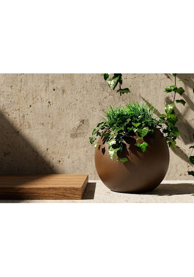Tr Zevli Dekoratif 27l Küre Saksı Ø35 Cm Kahve Çekirdeği Beton Görünümlü Modern Salon Ve Bahçe Saksıs Genel