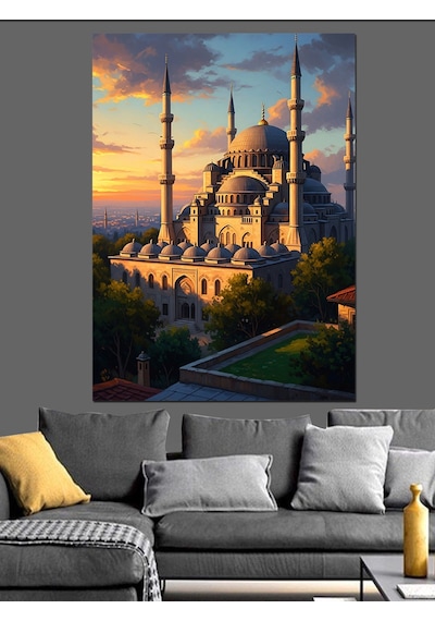 Ahşap Tablo Gün Batımında Görkemli Camii Manzarası İnsan Figürlü Tablolar