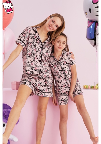 Siyah İnci Lisanslı %100 Pamuk Çok Renkli Düğmeli Biyeli Şort Pijama Takım Hk157 Pembe