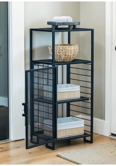 Dekoratif Metal Çok Amaçlı Dolap 4 Raflı Organizer Siyah Dekoratif Metal Çok Amaçlı Dolap 4 Raflı Organizer Siyah