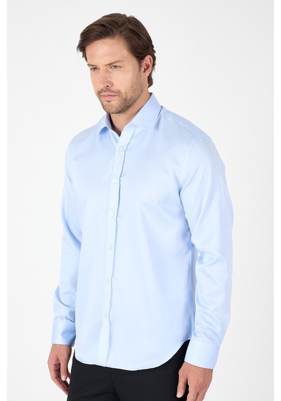 İmza Koyu Mavi Uzun Kol İtalyan Yaka Cepsiz Non Iron Slim Fit %100 Pamuk Gömlek 1004250269 Koyu Mavi
