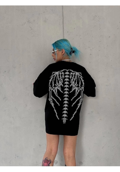 Novalisse Kadın Baskılı Bisiklet Yaka T-shirt - Siyah Çoklu Renk