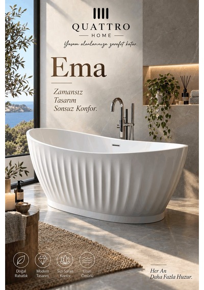 Ema Beyaz Serbest Duran Akrilik Küvet 170 80 68 Cm