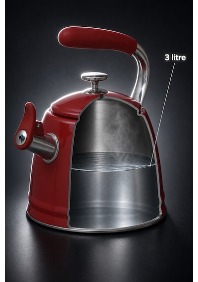 Teatime Paslanmaz Çelik Düdüklü Su Isıtıcısı Kırmızı - 3 L Diğer