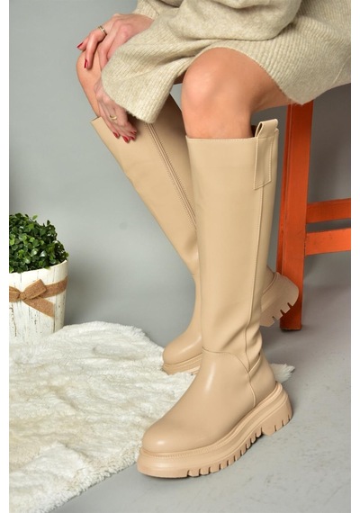 Fox Shoes R312401309 Ten Kalın Tabanlı Kadın Çizme Ten