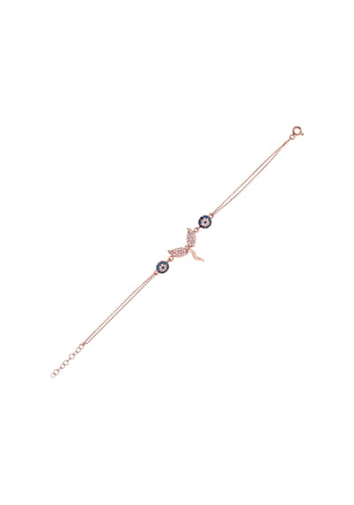 Rose Zirkon Taşlı Nazar Boncuklu Koruyucu Melek 925 Ayar Gümüş Bileklik