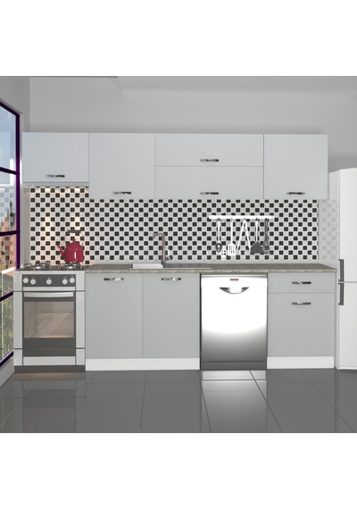 Decoraktiv Elite 280y Mdf Hazır Mutfak Dolabı - Tezgah Dahil - Buz Gri Açık Gri