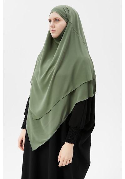 Altobeh Hazır Pratik Şifon Üç Katlı Peçeli Üçgen Hac Umre Şalı Sufle Hijab Nikap Fıstık Yeşili