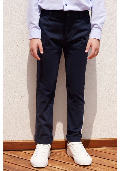 AC&Co / Altınyıldız Classics Lacivert Slim Fit Dar Kesim Yan Cepli Pamuklu Esnek Çocuk Chino Pantolon Lacivert