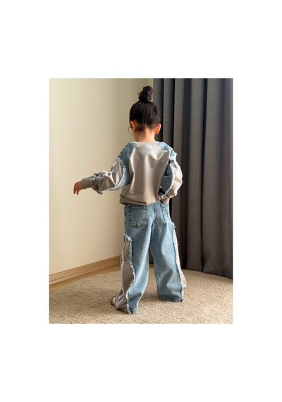 Toikids Kız Çocuk My Style Kot Garnili İkili Takım Gri