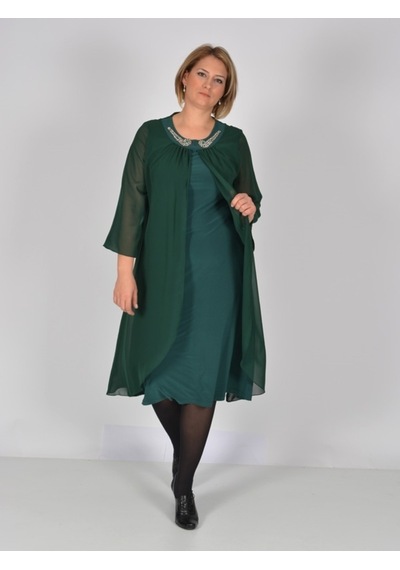 Nidya Moda Büyük Beden Üstü Şifon Elbise-4037Y Yeşil