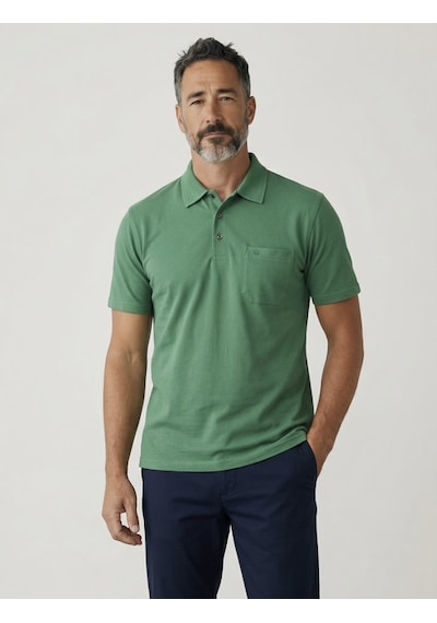 Erkek Yakalı Cepli Pike Lacoste Kumaş Yeşil Baba Tshirt