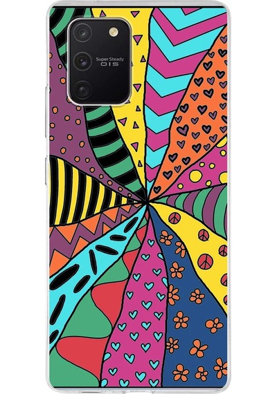 Samsung Galaxy A91 İle Uyumlu 1mm Slim Fit Retro Colors 4 Baskılı Şeffaf Kılıf Şeffaf