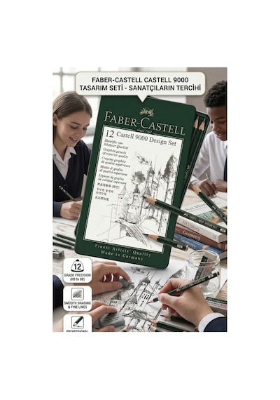 Resim Kalemi Teneke Kutu Faber Castell Dereceli Kalem Seti Karakalem 12 Li Set 5b 4b 3b 2b B Hb F H 2h 3h 4h 5h
