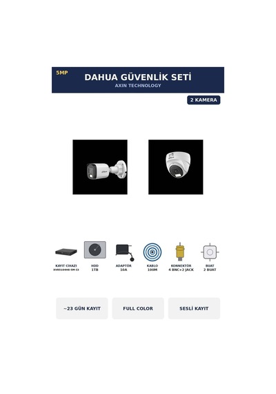 2 Kameralı 5mp Güvenlik Kamera Seti 5mp Full Color Sesli Dome+bullet 1tb 23 Gün Kayıt 2 Kameralı 5mp Güvenlik Kamera Seti 5mp Full Color Sesli Dome+bullet 1tb 23 Gün Kayıt