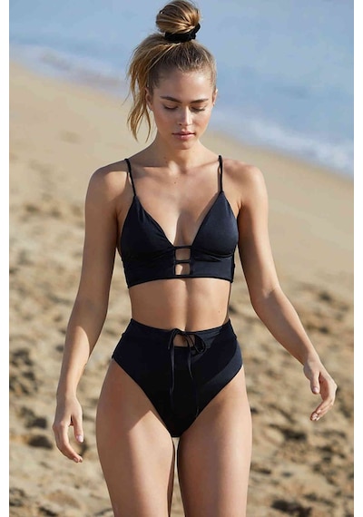 Kadın Kombin Şıklığı Siyah Yüksek Bel Özel Bikini I Takım