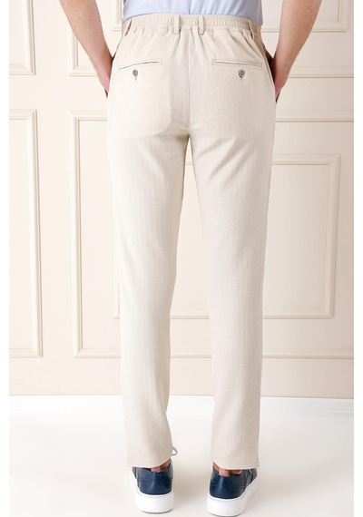 Efor Comfort Fit Beli Lastikli Balıksırtı Dokuma Casual Bej Pantolon P 1155 Bej