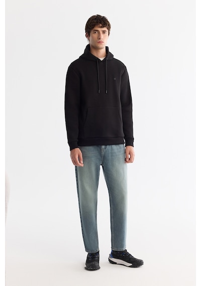 Avva Erkek Siyah Kapüşonlu 3 İplik Şardonlu Regular Fit Sweatshirt B001103