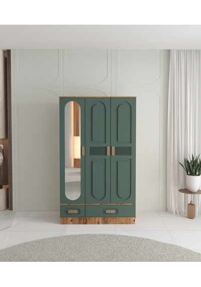 Dova 3 Kapaklı Çekmeceli Bazalı Gardırop - Tamamı Mdf Yeşil Dova 3 Kapaklı Çekmeceli Bazalı Gardırop - Tamamı Mdf Yeşil