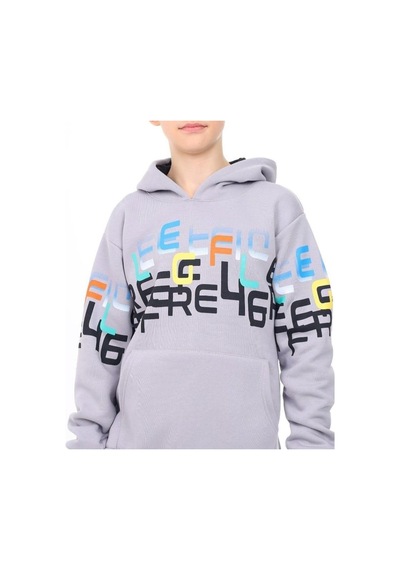 Mon Cherry Erkek Çocuk Üç İplik Renkli Yazılı Kapüşonlu Sweatshirt-13718 Gri