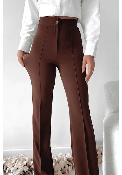 Ozer&Hermin Önü Cumalı İthal Krep Pantolon - Xl / Kahve Kahverengi