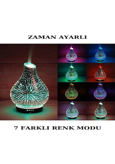 7 Renk Led Işıklı Aromaterapi Difüzörü Otomatik Kapanmalı Zaman Ayarlı Koku Verici Gece Lambası Pembe
