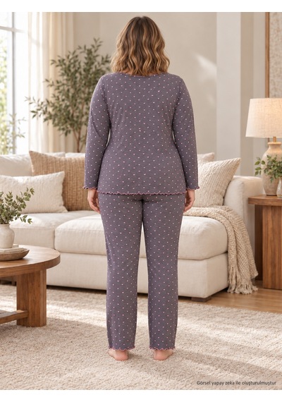 Seboteks Mevsimlik İnce Kumaş Kalp Desenli Uzun Kollu Büyük Beden Kadın Pijama Takımı 3177 Füme Seboteks Mevsimlik İnce Kumaş Kalp Desenli Uzun Kollu Büyük Beden Kadın Pijama Takımı 3177 Füme