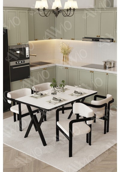 Avvio Aria Tokyo Demonte Sandalye 80x120 Yemek Masası Mutfak Masası Salon Masası 4 Kişilik Beyaz