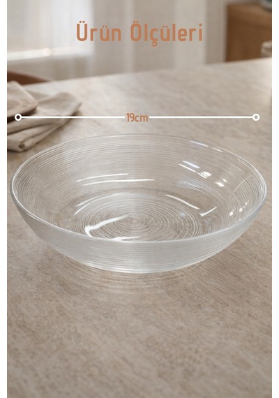 El Yapımı Cam, 19cm Line Model Kase - Bowl Kasesi - Salata Kasesi Şeffaf
