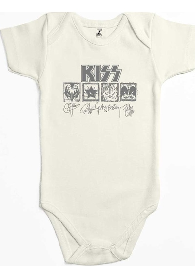 Zepplin Giyim Kiss Logolar Ve İmza Sarı Bebek Body Zıbın