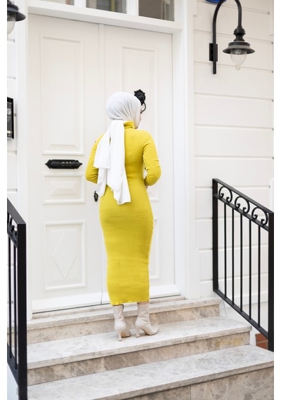 Hira Life Fashion Kadın Elbise Tesettür Giyim Balıkçı Yaka Ve Dar Kesim Triko Kalem Elbise Sarı Sarı Hira Life Fashion Kadın Elbise Tesettür Giyim Balıkçı Yaka Ve Dar Kesim Triko Kalem Elbise Sarı Sarı