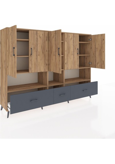 Hyperion Dolap 12 Raflı 3 Çekmeceli 5 Kapaklı 220x44x163 Çam-çam/ Çam-çam/antrasit Hyperion Dolap 12 Raflı 3 Çekmeceli 5 Kapaklı 220x44x163 Çam-çam/ Çam-çam/antrasit